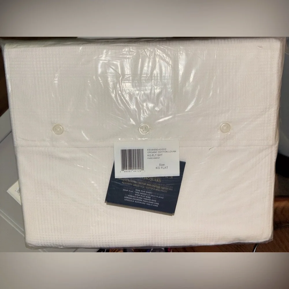 NWT Ralph Lauren Lovan Jacquard Organic Cotton King Flat Sheet Studio Off-White